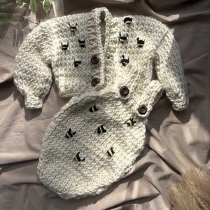 Set Pulover si Body Baby Bee Crem - îmbrăcăminte și modă - haine damă - hanorace, cardigane - Artynos.ro