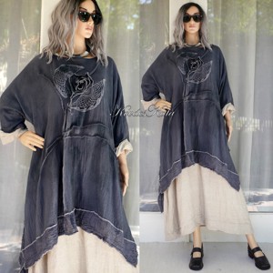 SHABBY ROSE - tunică artsy cu aplicații / antracit - îmbrăcăminte și modă - haine damă - tunică - Artynos.ro