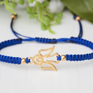 Bratara impletita in stil macrame � Inger albastru inchis/auriu - Artynos.ro