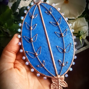 Ouă de Paște Lapis albastru cu frunze și opalit - casă & stil de viață - accesorii pentru decorat casa - ornamente - Artynos.ro