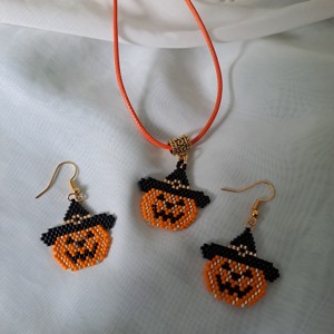 Set de pandantiv și cercei cu dovleac de Halloween -  - Artynos.ro