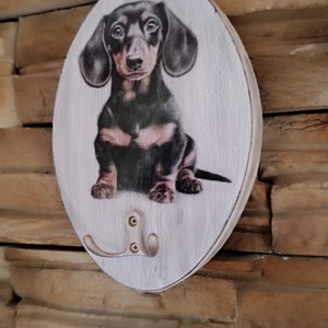 Dachshund de depozitare a lesei de perete din lemn cu câine -  - Artynos.ro