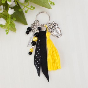 Breloc, ornament pentru geanta - negru/galben cu bufnita, , , ARTYNOS