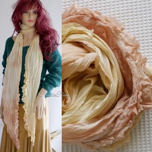 SIROM-SHAWL / sunny yellow-brown - batik esarfa lunga cu volane, Imbracaminte si moda, Esarfe, palarii, fularuri, Esarfe, Cusatura, Obiecte pictate, ARTYNOS