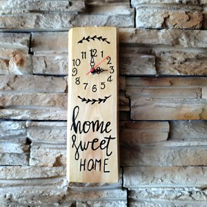 Ceas de perete din lemn lucrat manual cu inscriptia Home sweet home, , , ARTYNOS
