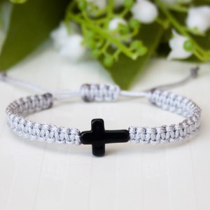 Bratara macramé impletita - Negru cross gri, , , ARTYNOS