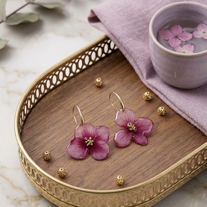 Cercei Handcrafted cu Flori Naturale suflati cu Aur 18K  Premium - Artynos.ro
