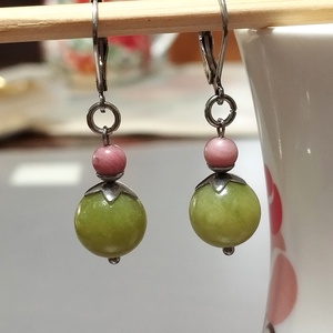 Jad si rodonit - bijuterii - cercei - cercei din pietre semiprețioase - Artynos.ro