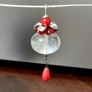 Cristal de stanca, coral si sidef, accesorii din otel inoxidabil compun un pandantiv interesant cu marimea de 1.80x6 cm , Bijuterii, Coliere, Pandative, Confectionarea bijuteriilor, ARTYNOS