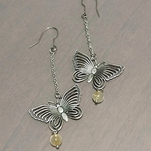 Citrin, Bijuterii, Cercei, Cercei din pietre semipretioase, Confectionarea bijuteriilor, Cercei din fluturasi de 18x30mm placati cu argint, decorati cu sfera de 6 mm din  si tortite din ot..., ARTYNOS
