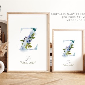 Litera Z, monogramă, imagine onomastică, decor, acuarelă, artă de perete, personalizată -  - Artynos.ro