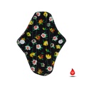 Absorbant intim lavabil din bumbac, zilnic, panty, floricele pe negru, 14 cm, 1 buc - Artynos.ro